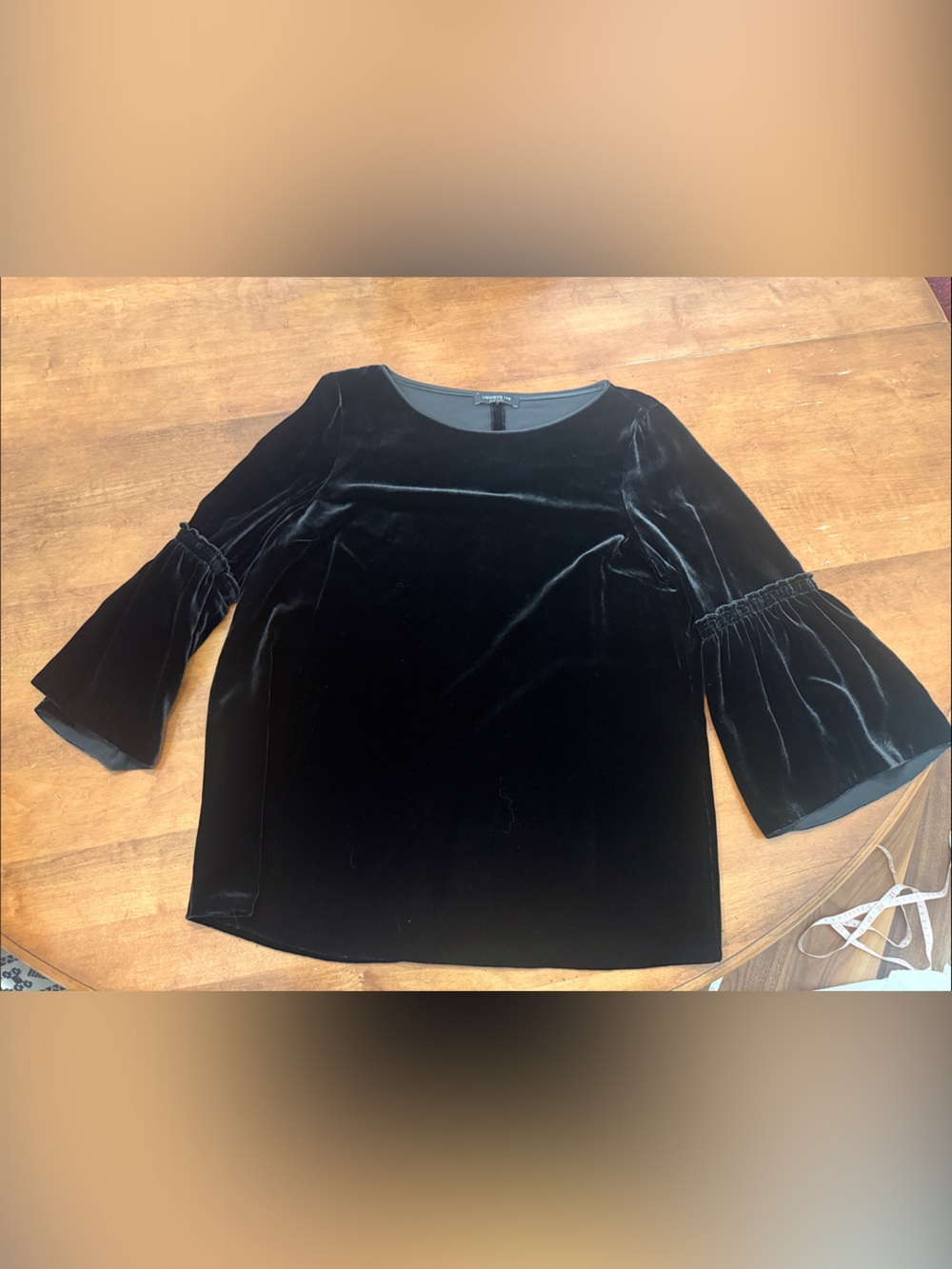 Lafayette 148 Black Velvet Bell Sleeve Top